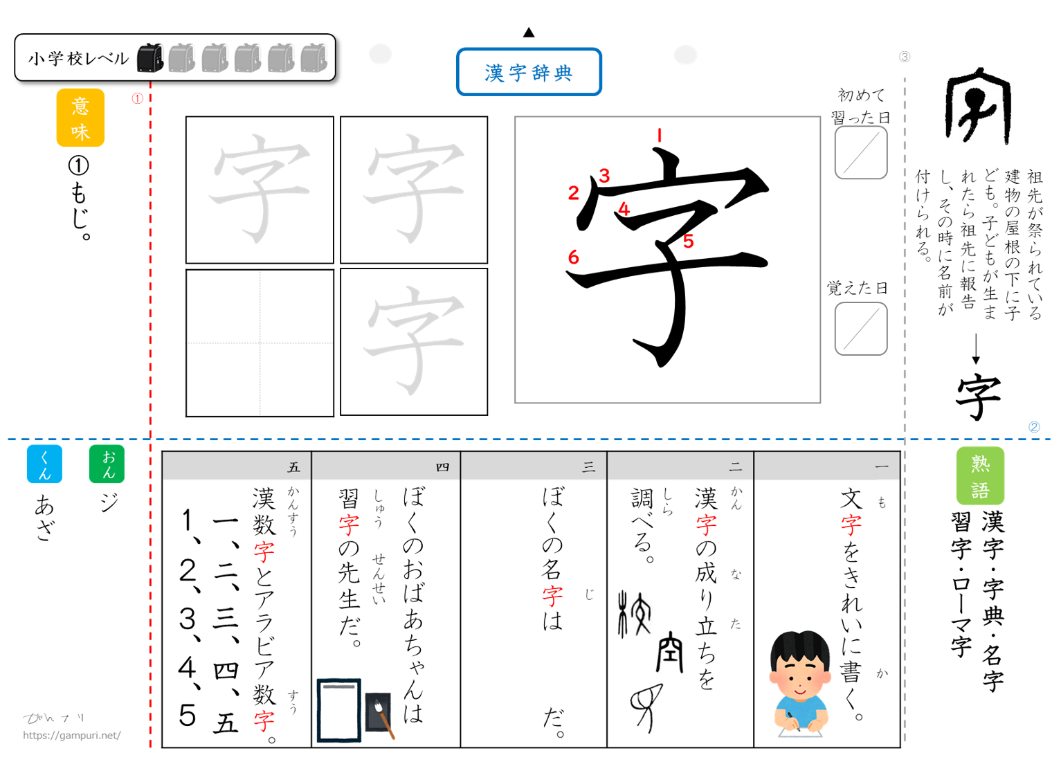 漢字ドリル,漢字プリント,字　成立ち