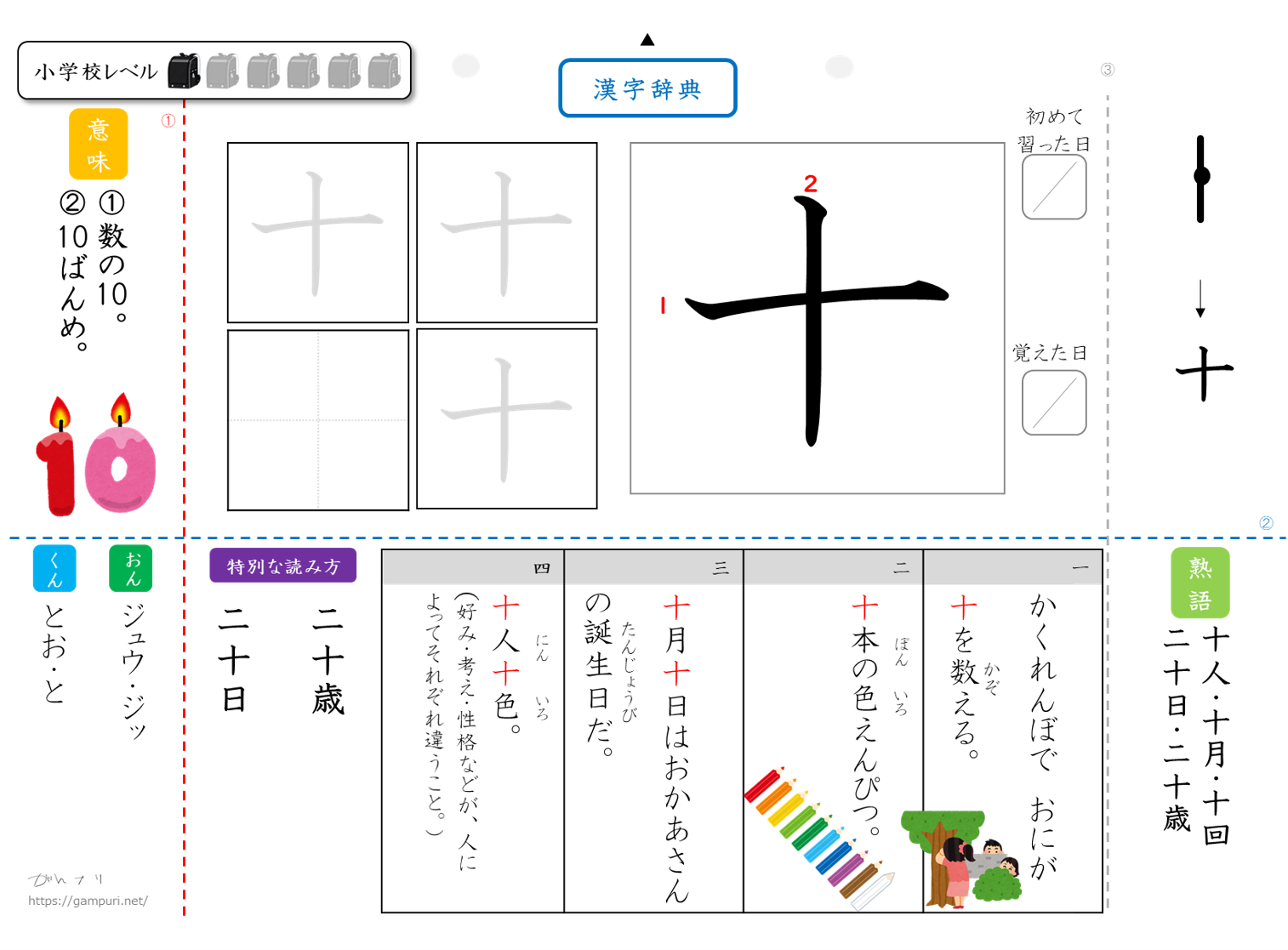 漢字ドリル,漢字プリント,十　成立ち