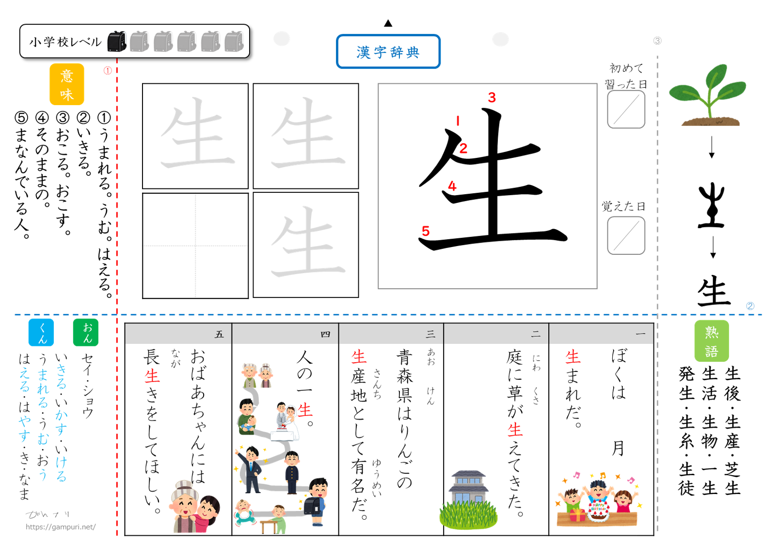漢字ドリル,漢字プリント,生　成立ち