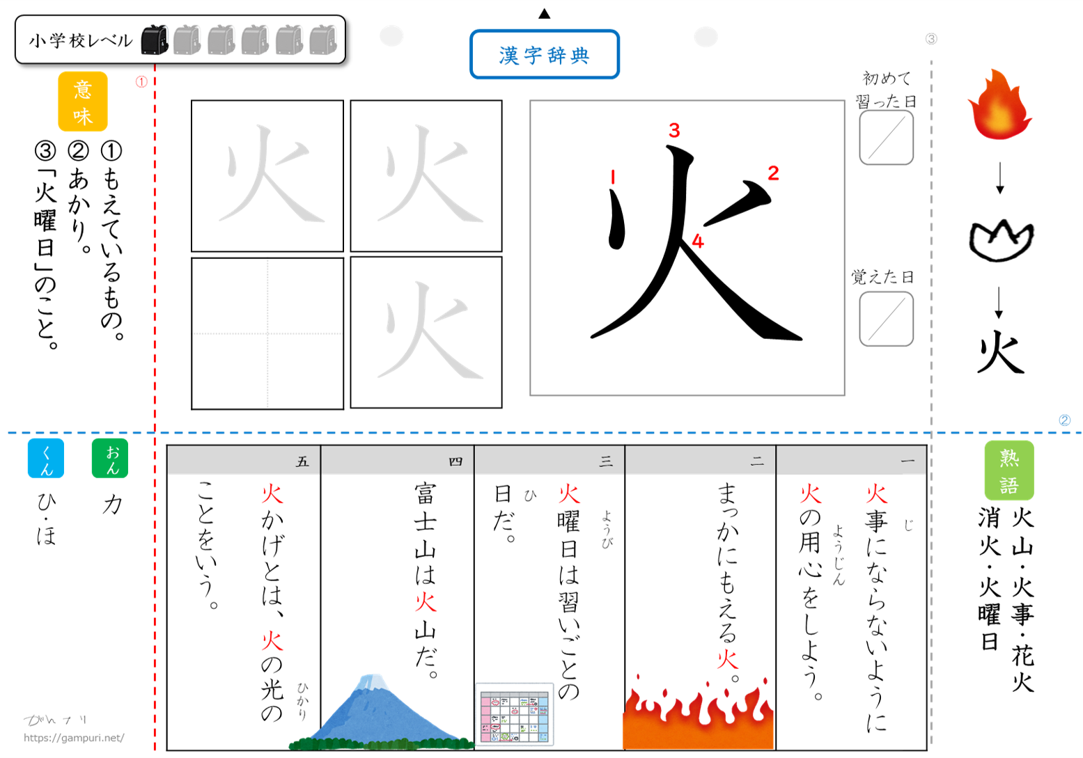 漢字ドリル,漢字プリント,成立ち火